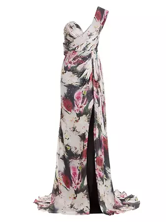 Badgley Mischka Printed Chiffon Gown | Saks Fifth Avenue