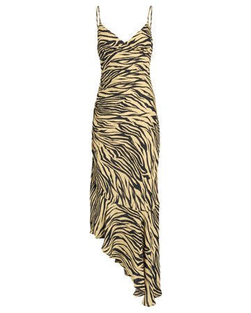 Asymmetric Silk Zebra Slip Dress