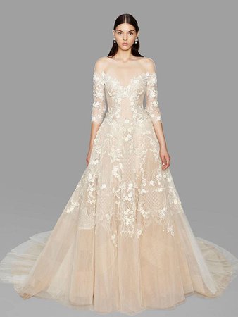 Ivory A-line floral wedding dress