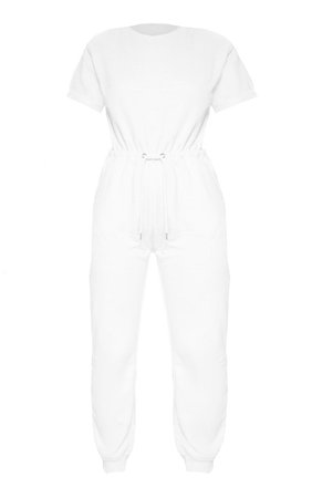 White Short Sleeve Sweat Jumpsuit | PrettyLittleThing