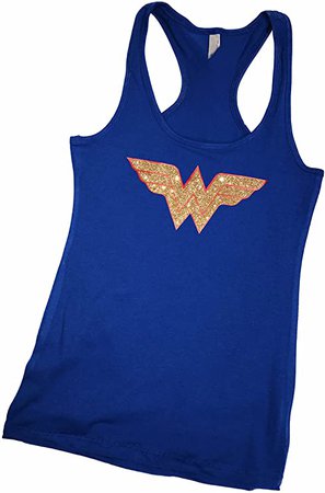 Devious Apparel 'Wonder Woman' Fitted Women's Glitter Tank Top - Cotton, Polyester Blend at Amazon Women’s Clothing store