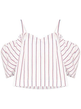 Rosie Assoulin Ra Ra Cold-Shoulder Striped Cotton Top 201T05 White | Farfetch