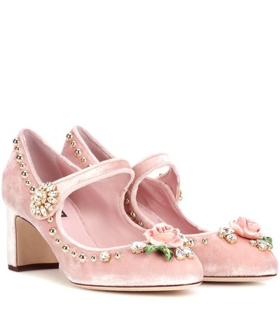 Dolce & Gabbana Crystal-Embellished Velvet Pumps In Pink | ModeSens