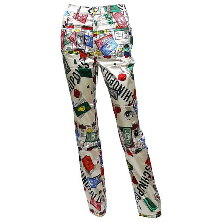 Moschino Vintage Iconic 90s Monopoly Print Moschinopolis Trousers For Sale at 1stDibs