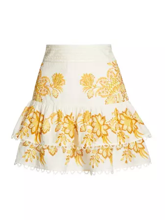 Shop Farm Rio Aura Floral Cotton Ruffled Miniskirt | Saks Fifth Avenue