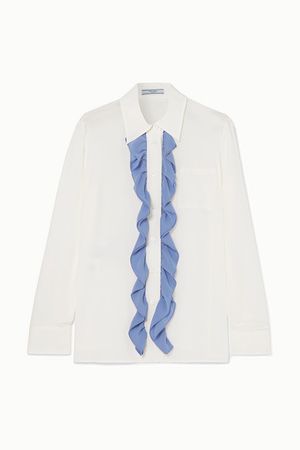 Prada | Ruffle-trimmed silk crepe de chine blouse | NET-A-PORTER.COM