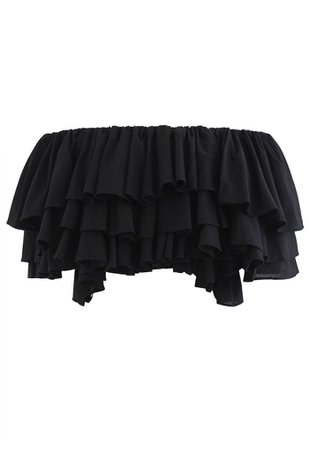 Tiered Ruffle Off-Shoulder Crop Top in Black - Retro, Indie and Unique Fashion