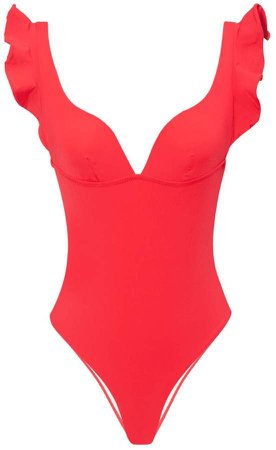SeaReinas - Toucan Lowback Onepiece With Ruffle Shoulders Red