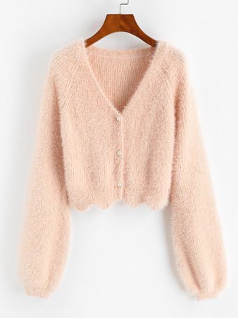 [34% OFF] 2020 Fuzzy Raglan Sleeve Pearly Button Up Cardigan In LIGHT PINK | ZAFUL