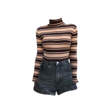 Brown & Peach Striped Sweater & Faded Dark Grey Shorts (png)