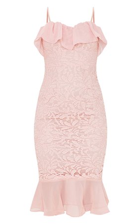 PLT Dusty Pink Chiffon Frill Strappy Lace Midi Dress