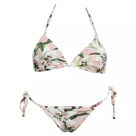 Dolce and Gabbana Pink White Lily Two Piece Swimsuit Bikini Swimwear Flowers For Sale at 1stDibs | white two piece swimsuit
