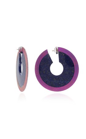 One-Of-A-Kind Lapis Disc Hoop Earrings by Arunashi | Moda Operandi
