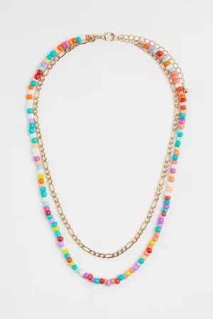 Double-strand Necklace - Gold-coloured/Light blue/Red - Ladies | H&M US