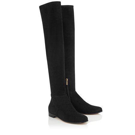 Black Stretch Suede and Suede Over the Knee Boots| MYREN FLAT | 24/7 Collection | JIMMY CHOO