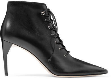 Lace-up Leather Ankle Boots - Black