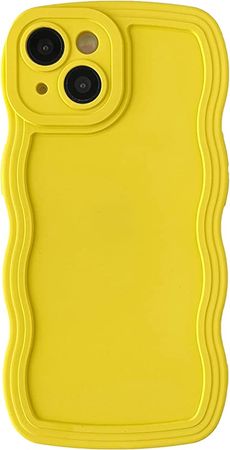 Caseative Solid Color Curly Wave Frame Soft Compatible with iPhone Case (Yellow,iPhone 14 Pro Max) : Cell Phones & Accessories