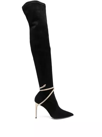 René Caovilla snake-embellished 115mm thigh-high boots