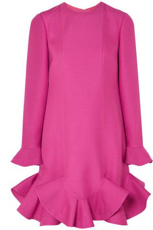 Ruffled Wool And Silk-blend Mini Dress - Fuchsia