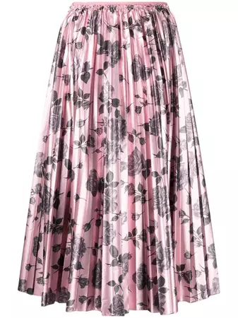 RED Valentino metallic pleated floral-print skirt