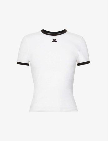 COURREGES - Logo-embroidered cotton-jersey T-shirt | Selfridges.com