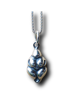 Solid 925 Sterling Silver Small Willendorf Fertility Goddess Charm Necklace