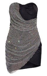 Black Diamante Bandeau Drape Bodycon Dress | PrettyLittleThing USA