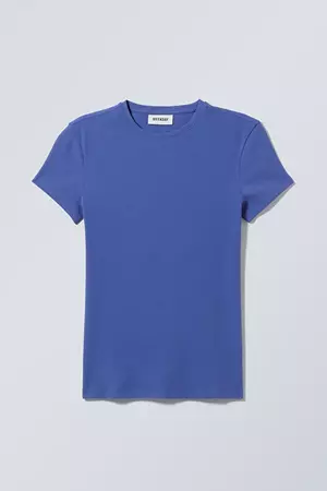 Close Fitted Rib T-Shirt - Cobalt Blue - Weekday WW