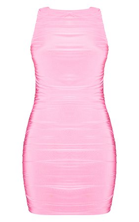 PLT Pink Slinky Ruched Seam Sleeveless Bodycon Dress