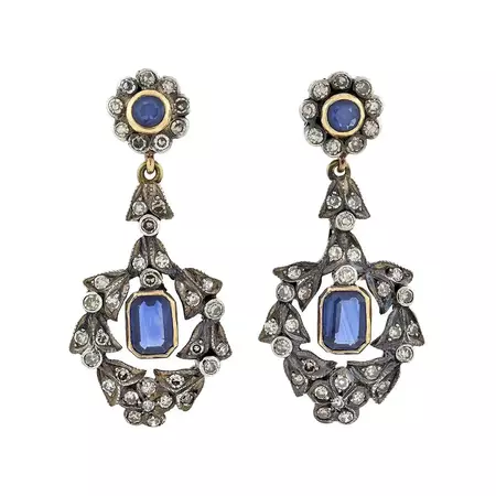 Victorian Diamond and Sapphire Wreath Dangle Earrings For Sale at 1stDibs