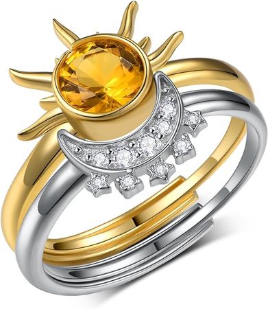 Amazon.com: Sun and Moon Ring Set 925 Sterling Silver Sun And Moon Matching Ring Friendship Promise Jewelry Adjustable Size Suitable for Women Girls Birthday Gifts: Clothing, Shoes & Jewelry