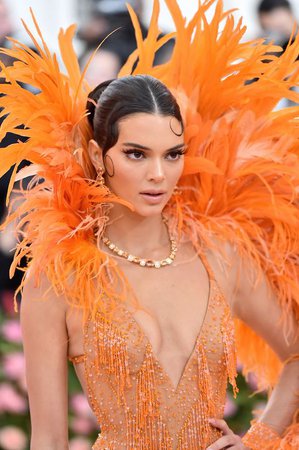 Kendall Jenner Wears Orange Feathered Dress to Met Gala 2019