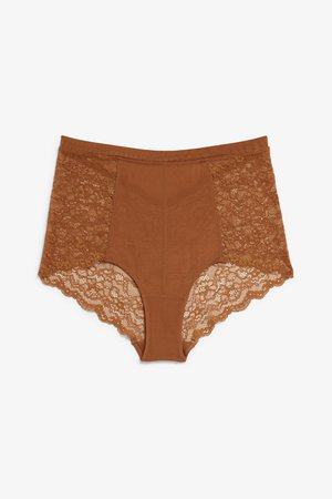 High waist lace briefs - Rust - Underwear - Monki WW