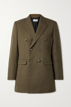 Army green Double-breasted wool blazer | SAINT LAURENT | NET-A-PORTER