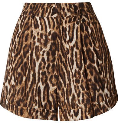 Leopard-print Voile Shorts - Brown