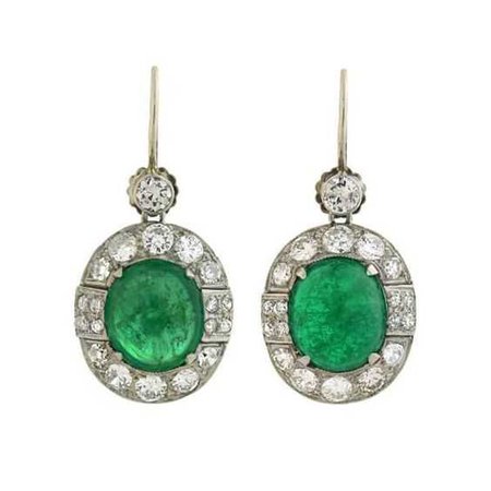$5995 Late Art Deco 18kt Emerald Diamond Drop Earrings