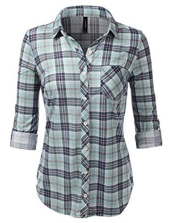 JJ Perfection Womens Long Sleeve Collared Button Down Plaid Flannel Shirt at Amazon Women’s Clothing store: