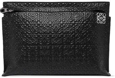 T Embossed Leather Pouch - Black