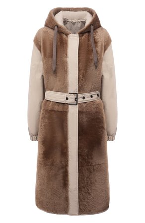 Женское бежевое пальто с меховой отделкой BRUNELLO CUCINELLI — купить за 850500 руб. в интернет-магазине ЦУМ, арт. MPMRA9459