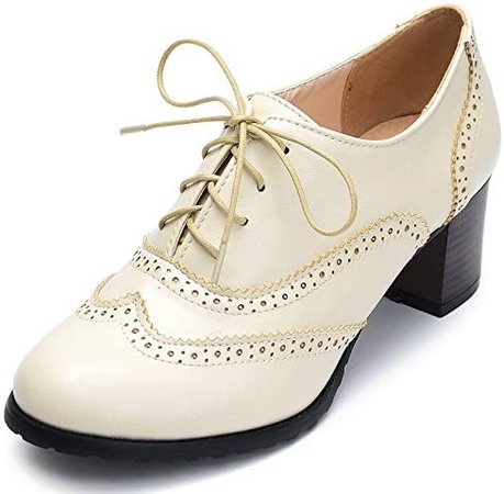 Amazon.com | Odema Womens PU Leather Oxfords Wingtip Lace up Mid Heel Pumps Shoes … | Oxfords