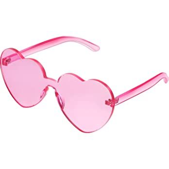 Amazon.com: Maxdot womens Heart Shape Rimless Transparent Colorful Party Favors Sunglasses, Transparent Pink, Medium : Clothing, Shoes & Jewelry