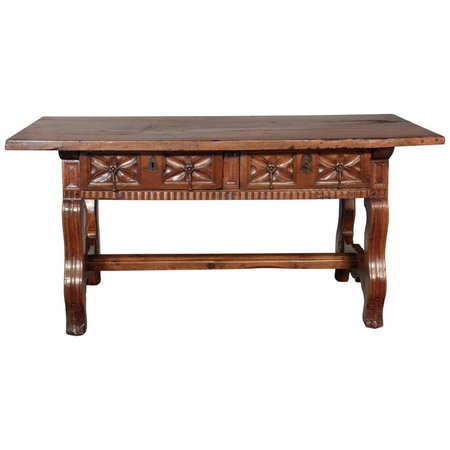 Carved 17th Century Two-Drawer Spanish Library Table For Sale at 1stdibs