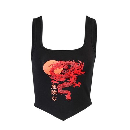 🔥 Egirl Dragon Print Black Crop Top - $26.99 - Shoptery