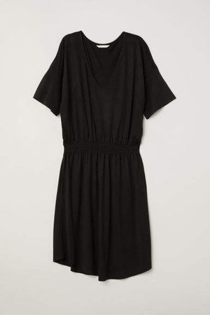 Jersey Dress with Smocking - Black