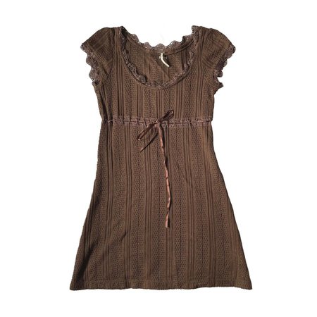 brown knit fairycore babydoll ribbon drawstring waist dress