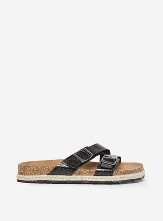 Wide Fit Black ‘Foxy’ Buckle Footbed Sandals | Dorothy Perkins