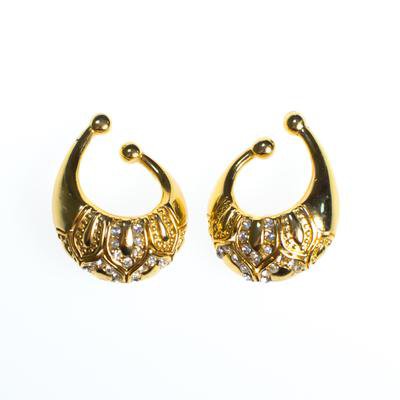 Vintage Gold Etruscan Inspired Loop Earrings, Diamante Crystals, Gold - Vintage Meet Modern