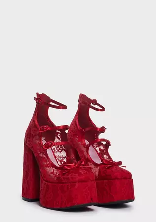 Sugar Thrillz Floral Lace Platform Heels - Red – Dolls Kill