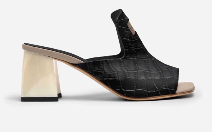 black croc mules sandals