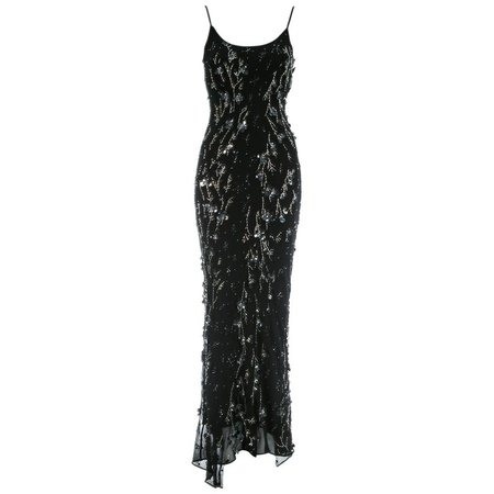 Dolce and Gabbana black silk chiffon embellished evening dress, S/S 1999 For Sale at 1stdibs
